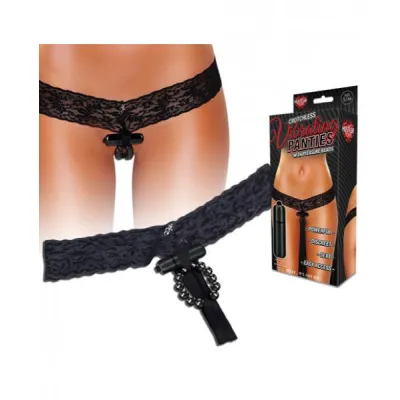 Crotchless Vibrating Thong Beads Black S M