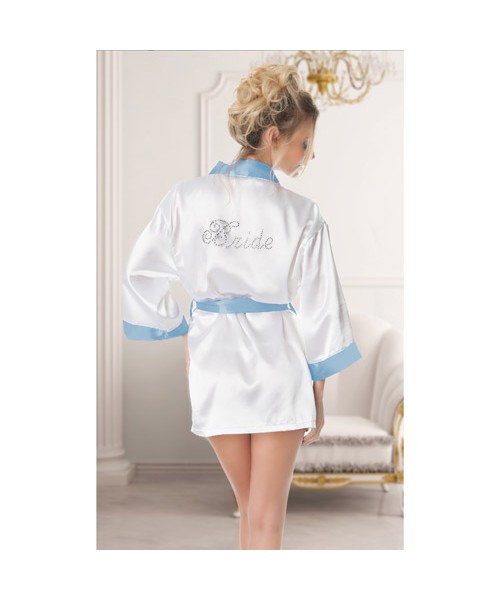 Bridal satin robe with rhinestone detail