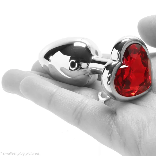 Adam & Eve Three Hearts Gem Anal Plug Set - Silver/Red