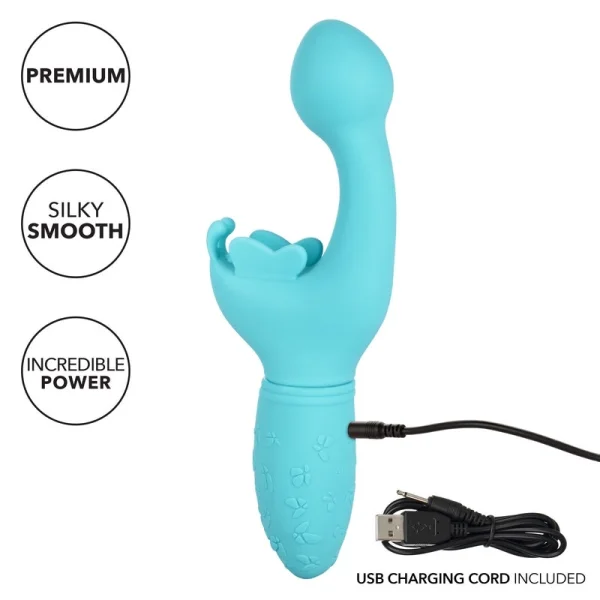 Butterfly Kiss Silicone Rechargeable Waterproof Dual-Stimulation Vibrator By CalExotics - Blue