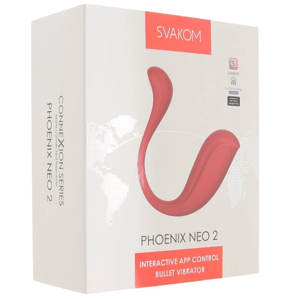 SVAKOM PHOENIX NEO 2 Interactive App Controlled Silicone Waterproof Rechargeable Bullet Vibrator - Red