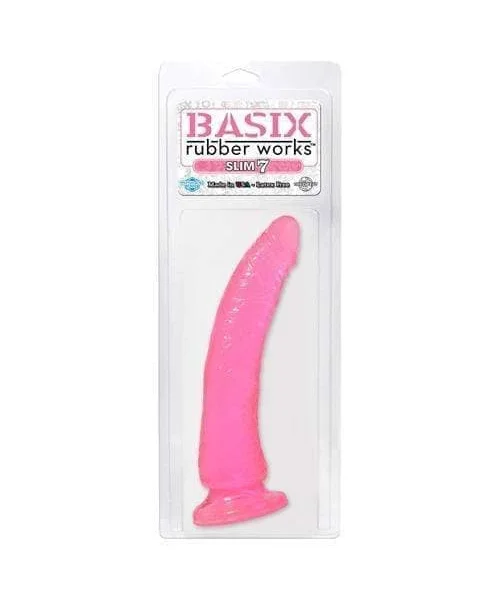 Basix Rubber Works - Slim 7 Inch With Suction Cup - Pink