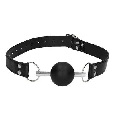 Ouch Black White Solid Ball Gag Leather Straps