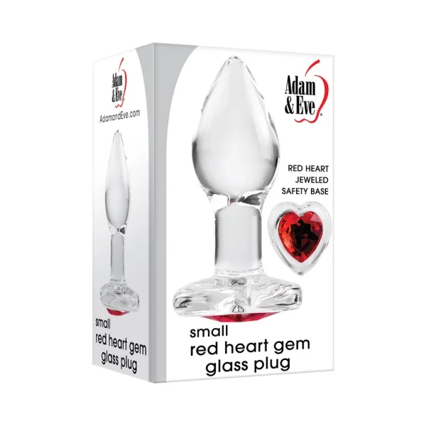 Adam & Eve Red Heart Gem Glass Plug Small Red