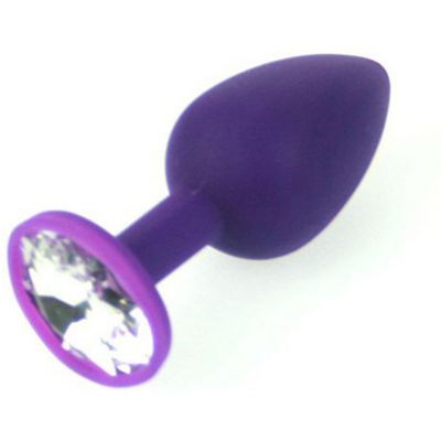 Golden Metallic Anal Plug Small With Purple Diamond Purple