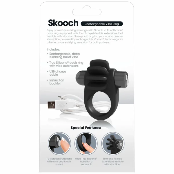 Charged Skooch Vibrating Silicone Cock Ring By Screaming O - Black