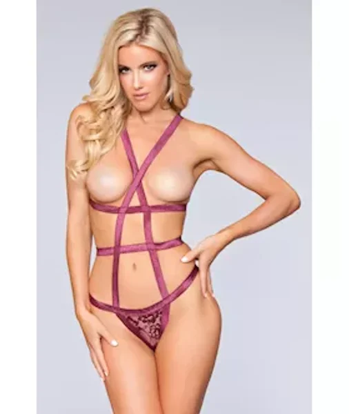 Strappy Cupless Body Stocking - Burgandy - M/l — image 4 of 6