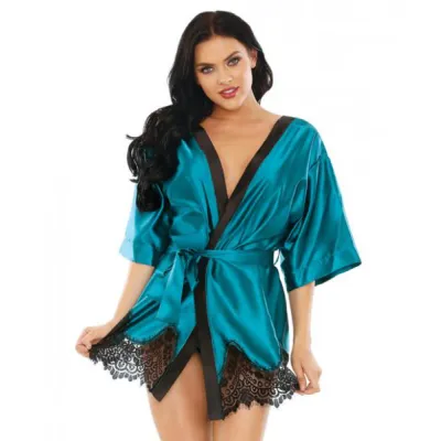 Baby It Is Cold Outside Satin Robe Panty Blue Black M L