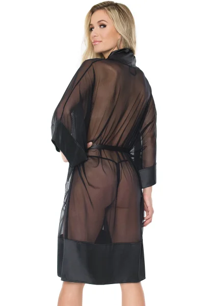 Plus Size Black Satin & Stretch Mesh Kimono — image 6 of 12
