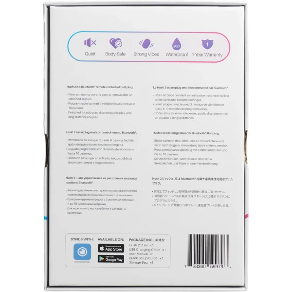 Lovense Hush 2 XS App Controlled Rechargeable Vibrating Butt Plug 1 Inch