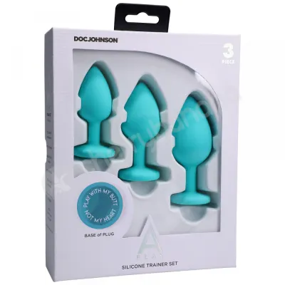 A Play Teal Silicone Anal Trainer 3 Piece Set With Fun Flared Base