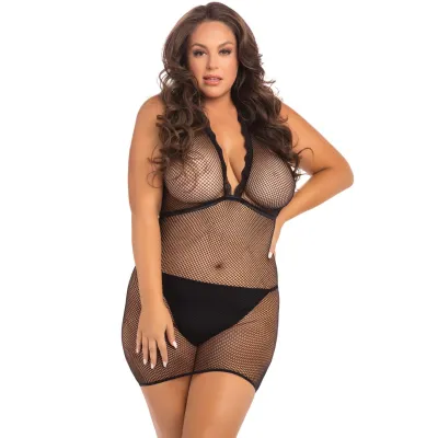 Take Me Fishnet Mini Dress Queen Size Black