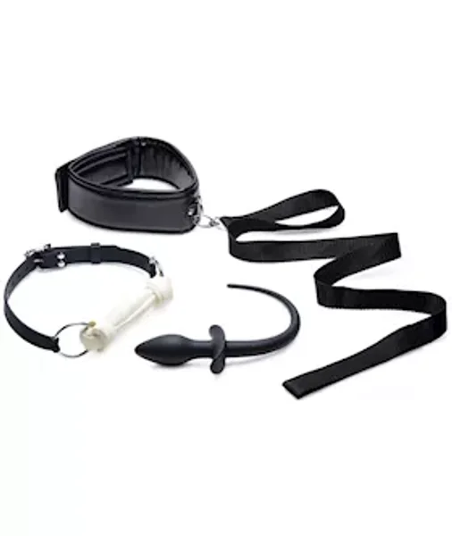 Tailz Puppy Play Set - Silicone Bone Gag Tail Anal Plug And Collar - Black — image 5 of 8