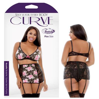 Curve Rosette Bralette Garter Skirt Panty