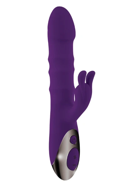 Playboy Pleasure Hop To It Waterproof Rechargeable Silicone Thrusting Rabbit Vibrator - Purple