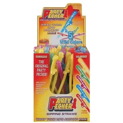 Party Pecker Sipping Straws 5 Assorted Colors 144 Pcs Display