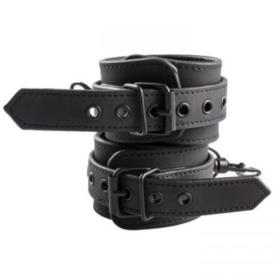 Bondara Matte PU Black Detachable Ankle Cuffs