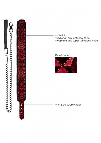 Luxury Collar with Leash - Burgundy - Bondage sex toys