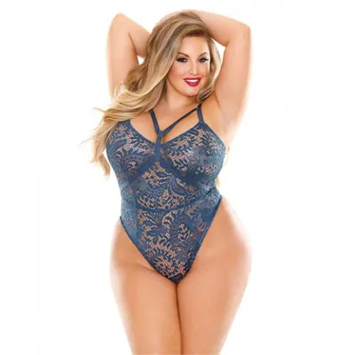 Curve Adriana Caged Lace Teddy Blue 3X 4X