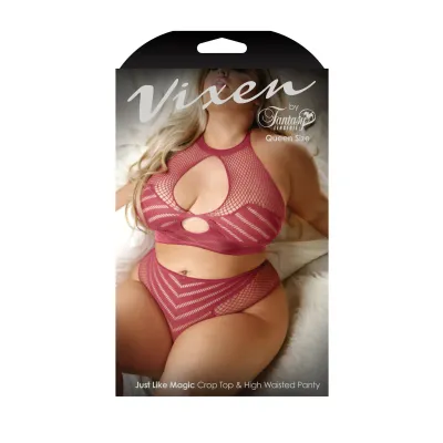 Just Like Magic Top and High Waist Panty Queen Size Cranberry