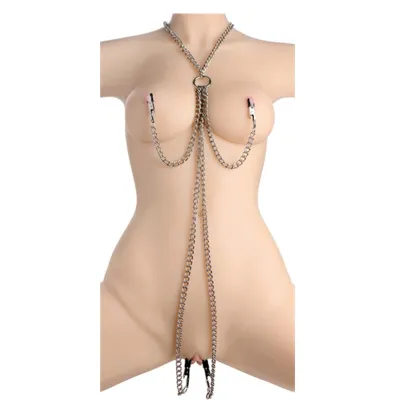 Sexy Slave Collar and Clamps Harness