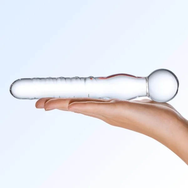 Gläs Joystick Textured Glass Dildo - Clear