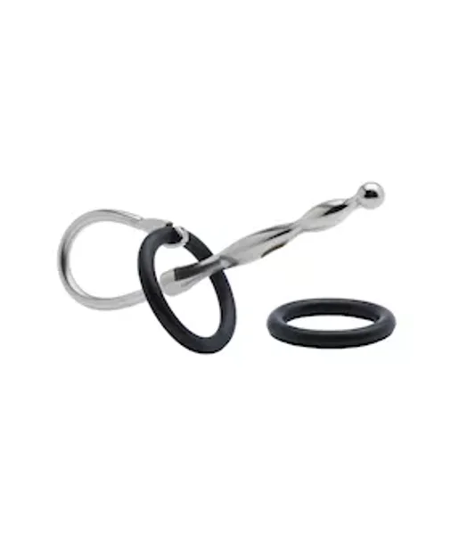 Kink Range Stainless Steel With Silicone Ring Tapered Penis Plug - Silver/black — image 2 of 2