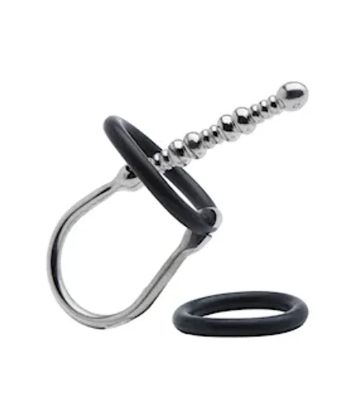 Kink Range Stainless Steel With Silicone Ring Twisted Penis Plug  - Silver/black — image 2 of 2