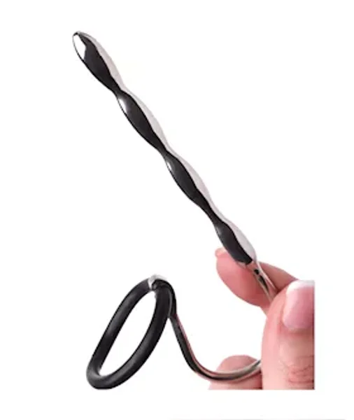 Kink Range Stainless Steel With Silicone Ring Beaded Penis Plug - Silver/black — image 2 of 3