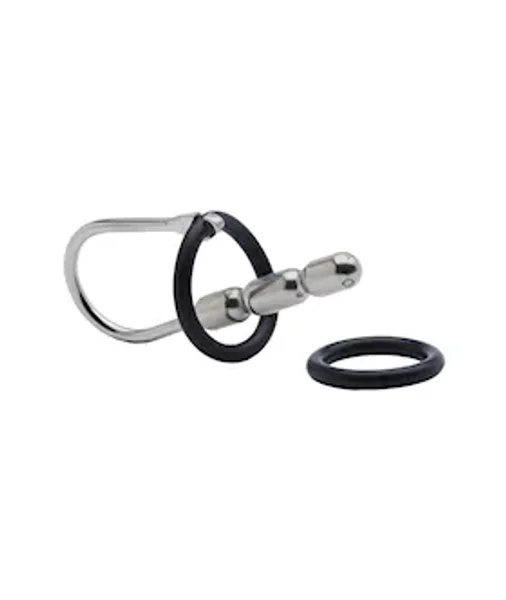 Kink Range Stainless Steel With Silicone Ring Bead Penis Plug - Silver/black — image 2 of 2
