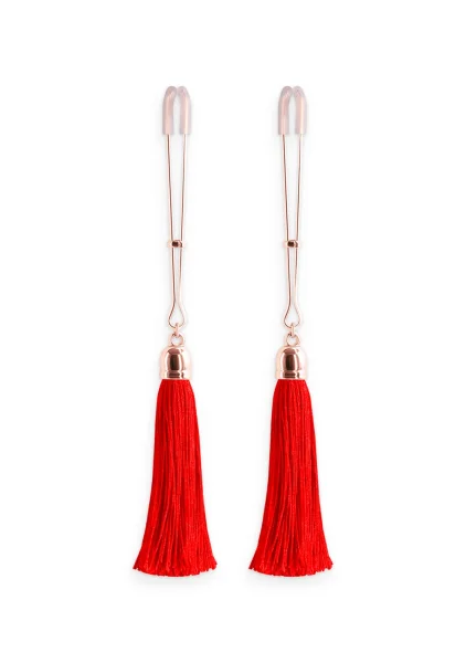 Bound Adjustable T1 Tassel Nipple Clamps by NS Novelties - Rose Gold & Red