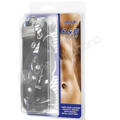 C B Gear Gimp Cock Locking Chastity Sheath With Double Metal Cock Ring