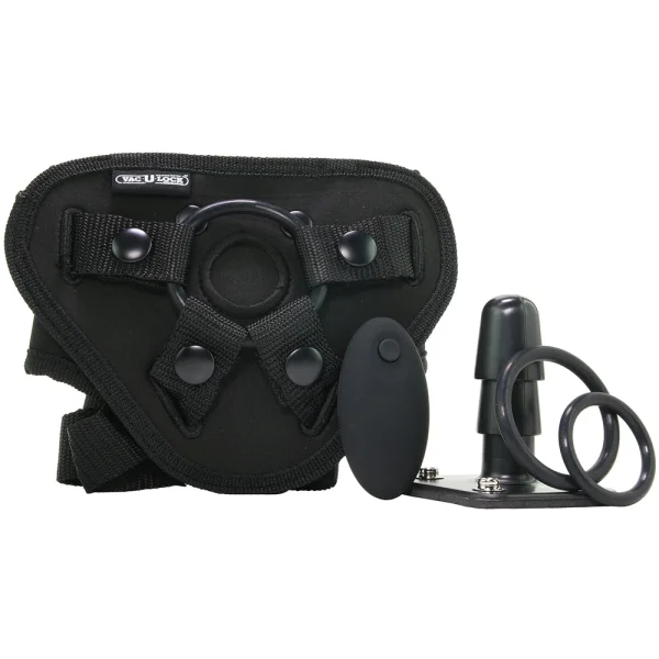 Vac-U-Lock Supreme Harness With Vibrating Plug Black