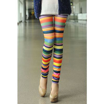 Chromatic Stripe Printed Leggings Various One Size