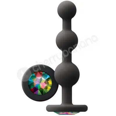 Glams Ripple Rainbow Gem Black Butt Plug With Graduating Balls