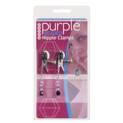 Spartacus Adjustable Broad Tip Nipple Clamps w Purple Beads