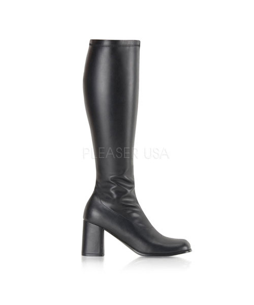 GOGO-300 - 3" Block Heel ST Gogo Boots, Black PU, w/ Side Zip