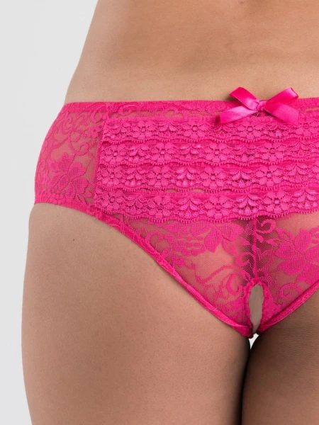 Lovehoney Pink Lace Crotchless Ruffle-Back Knickers