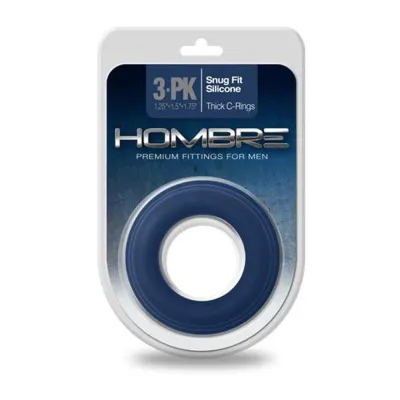 Hombre Snug Fit Silicone Thick C Rings 3 Pack Navy