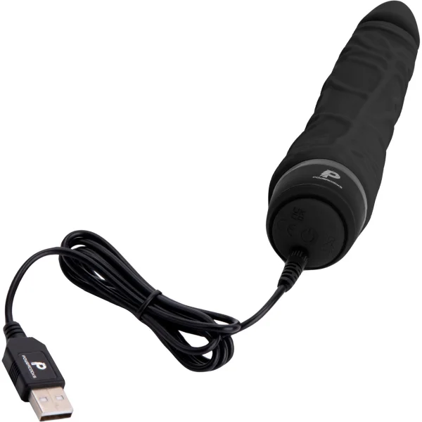 Powercocks Realistic Silicone Waterproof Rechargeable 7" Vibrator - Black