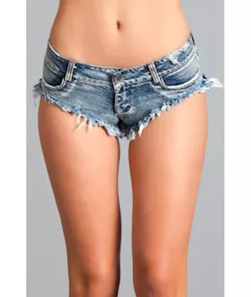 Sexy Cut Off Low Waist Denim Jeans Shorts - Blue - L — image 2 of 2