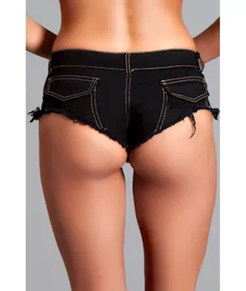 Low Waist Cut Off Denim Booty Shorts - Black - M — image 4 of 4