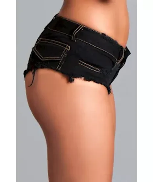 Low Waist Cut Off Denim Booty Shorts - Black - M — image 3 of 4