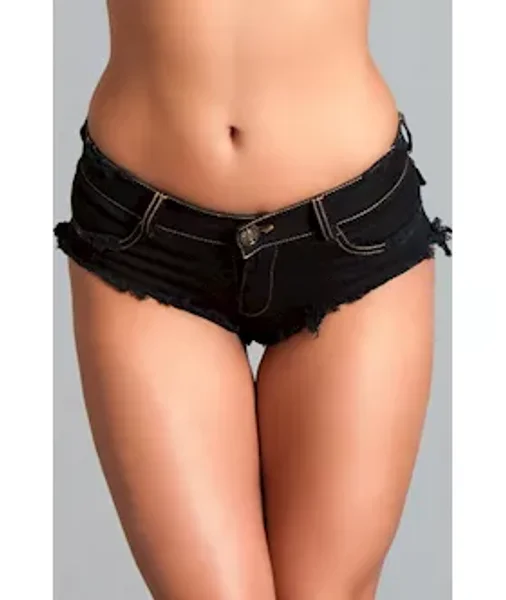 Low Waist Cut Off Denim Booty Shorts - Black - M — image 2 of 4