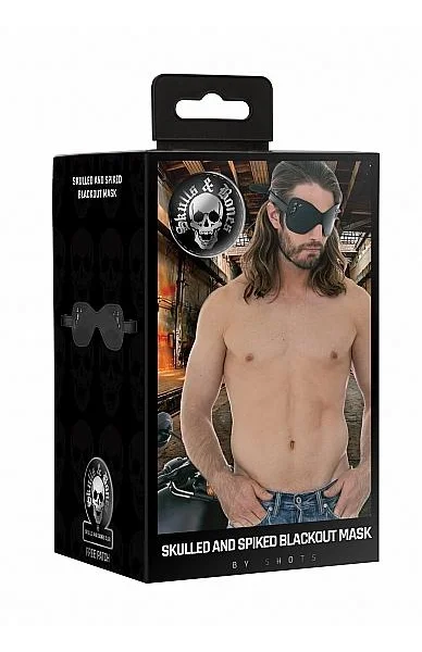 Ouch! Skulls & Bones Large Eye Mask With Skulls and Spikes Black