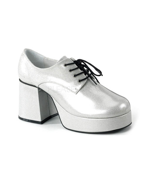JAZZ-02G - 3 1/2" Heel MEN SILVER GLITTER Platform DISCO SHOES