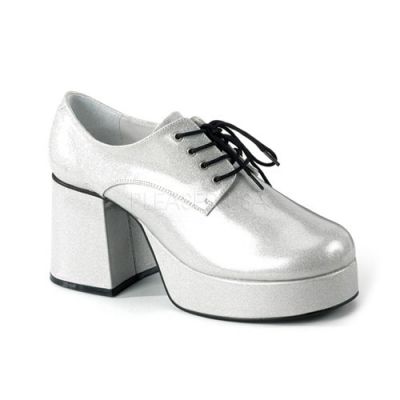 JAZZ 02G 3 1 2 Heel MEN SILVER GLITTER Platform DISCO SHOES