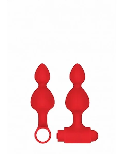 Silicone Usb Rechargeable Anal Set- Red - Red