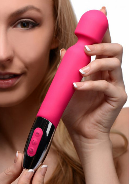 Rotating Silicone Wand with Massage Beads - Pink - Vibrator
