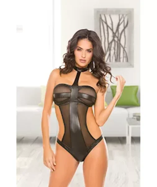 Allure Wetlook And Mesh Teddy - Black - L/xl — image 3 of 4